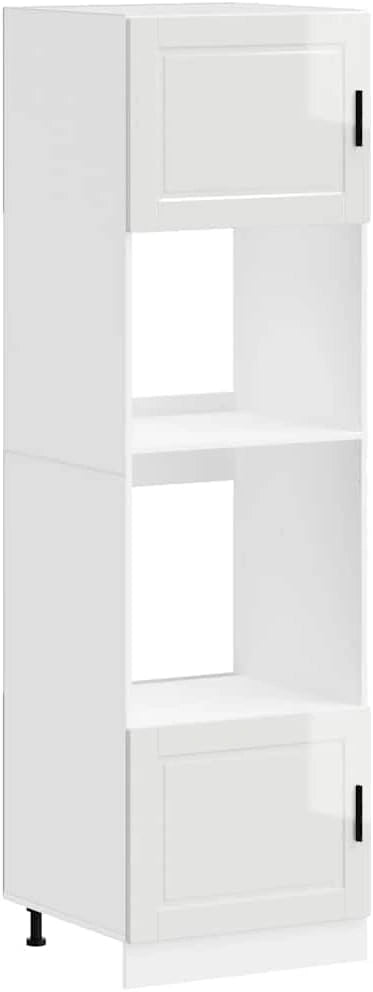 vidaXL Armoires de Four 2 pcs Porto Blanc Brillant Bois d'ingénierie, micro-ondes