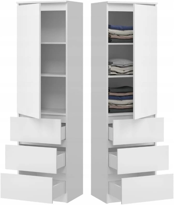 BDW, Blanc, 3 Tiroirs et Étagères, Meuble de Rangement de 50 cm L 180,5 cm H et 40 cm P, Armoire avec Tiroirs