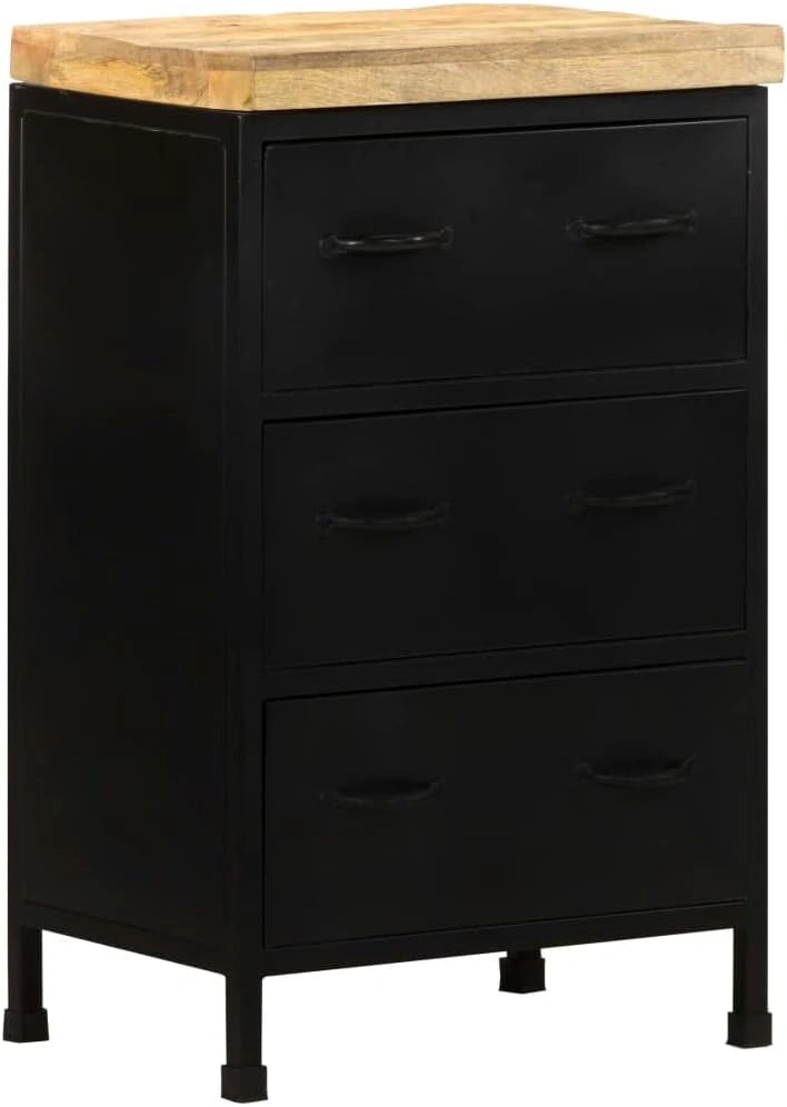 Buffet en Bois de manguier Brut 47x35x76 cm Meuble de Rangement Style Industriel pour Salon Salle à Manger Chambre avec tiroirs et Plateau