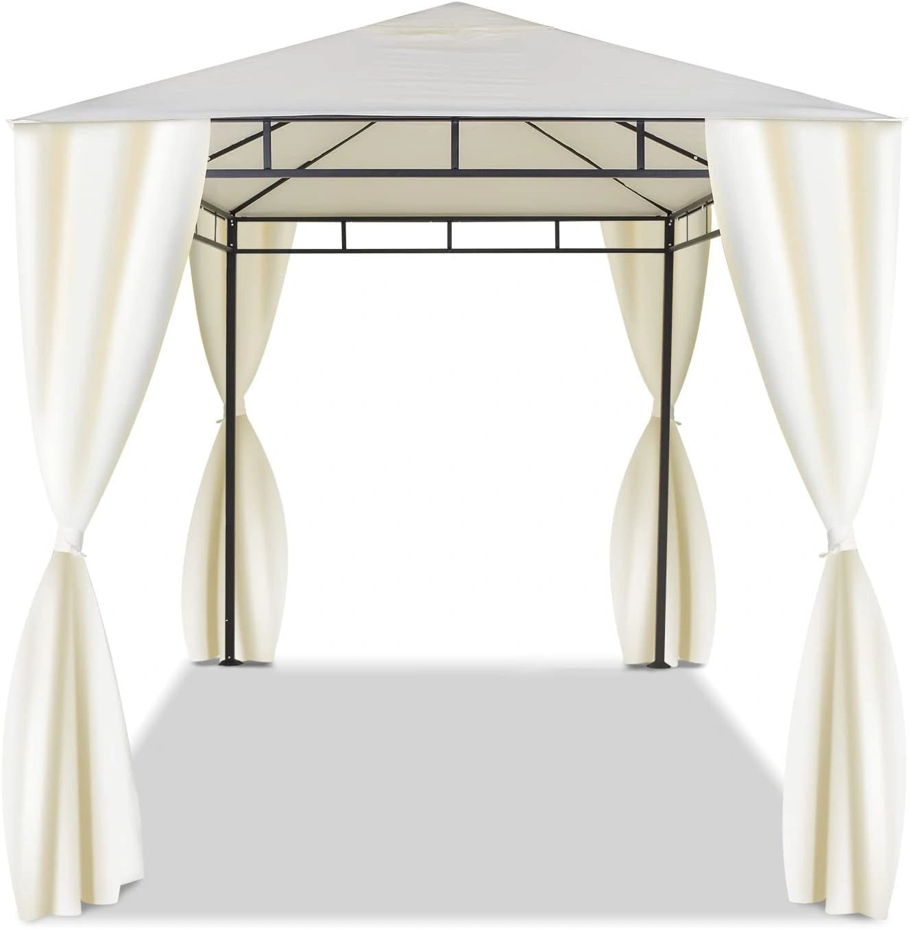 Tonnelle 3 x 2 m pour extérieur en fer forgé élégant pavillon de jardin avec toiles latérales couleur écru