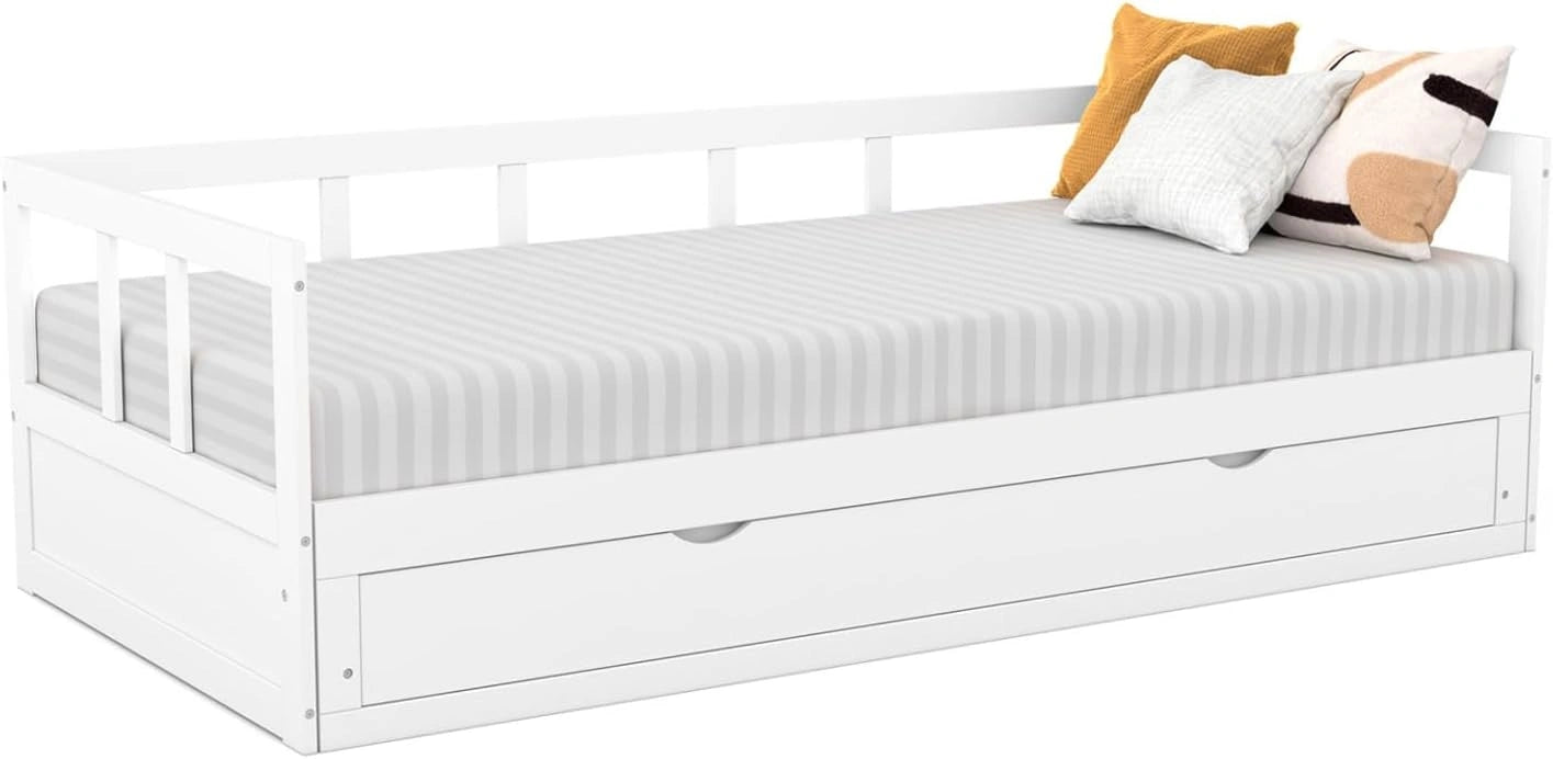 IDMarket - Lit Banquette 90 x 190 cm Zoya Convertible Blanc, Lit banquette 90 x 190 cm convertible 180 x 190 cm, avec 1 tiroir de rangement