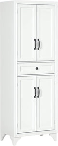 HOMCOM Buffet Haut Armoire de Cuisine 4 Portes 2 Placards 170 cm Blanc, 1 Tiroir Central, Avec Étagère Réglable