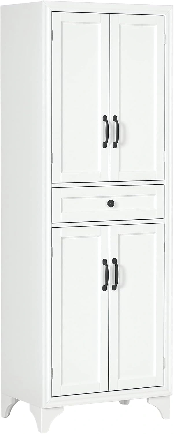 HOMCOM Buffet Haut Armoire de Cuisine 4 Portes 2 Placards 170 cm Blanc, 1 Tiroir Central, Avec Étagère Réglable