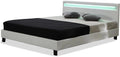 Habitat et Jardin - Lit Double Maria en Simili Blanc avec LED Intégrées 140 x 190 cm, Cadre de Lit 2 Places Design, Sommier à Lattes