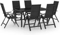 Salon de jardin 7 pièces en aluminium anthracite, Chaises pliantes avec dossier réglable en 7 positions, jusqu'à 110 kg par siège, table en verre