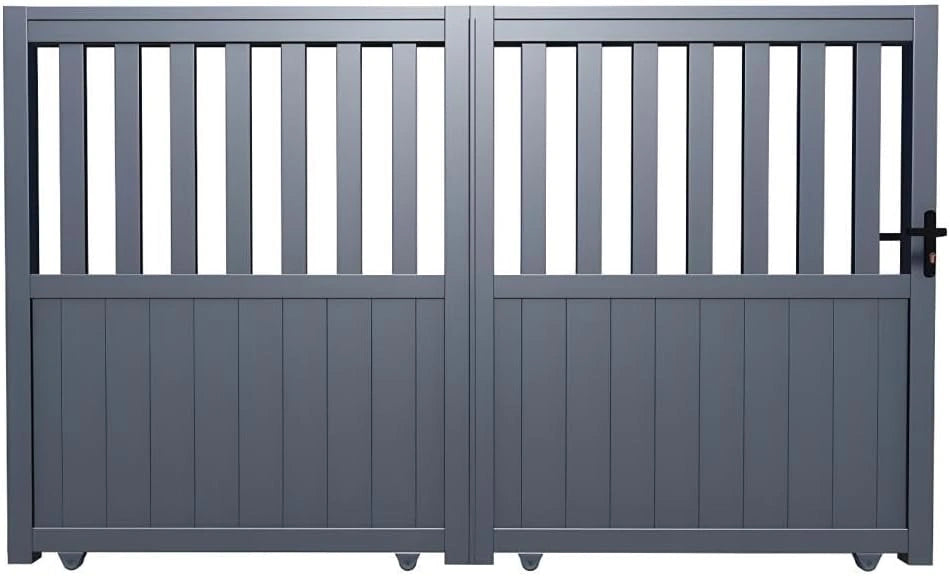 Vente-unique - Portail coulissant aluminium semi ajouré L343 x H149 cm anthracite TARNOS II
