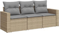 Ensemble de canapé de jardin 3 pièces avec coussins en rotin synthétique beige, 65,5 x 62 x 69 cm, 2 canapés d'angle et 1 canapé central