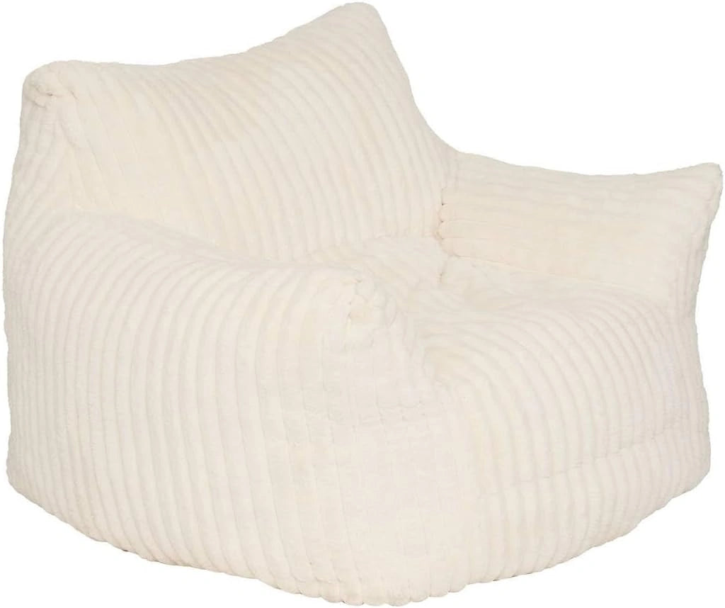 Atmosphera - Fauteuil XL Muzi en Velours Côtelé Blanc - Gros Pouf Compressé Moderne Ultra-Confort Moelleux - Assise XXL Cosy Cocooning pour Salon