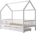 Happy Garden Lit cabane 190x90 cm Blanc Marceau, Cadre de lit en Bois Massif de pin avec sommier à Lattes