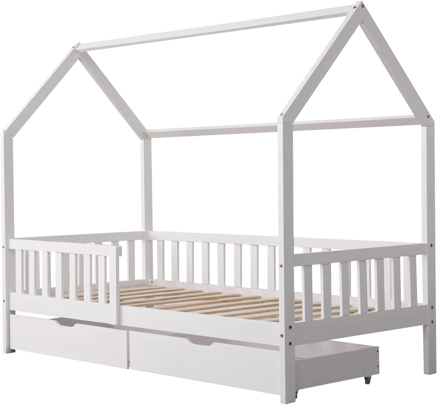 Happy Garden Lit cabane 190x90 cm Blanc Marceau, Cadre de lit en Bois Massif de pin avec sommier à Lattes
