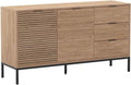 AltoBuy Appa - Buffet 2 Portes 3 Tiroirs Aspect Bois Tasseaux Pieds Métal