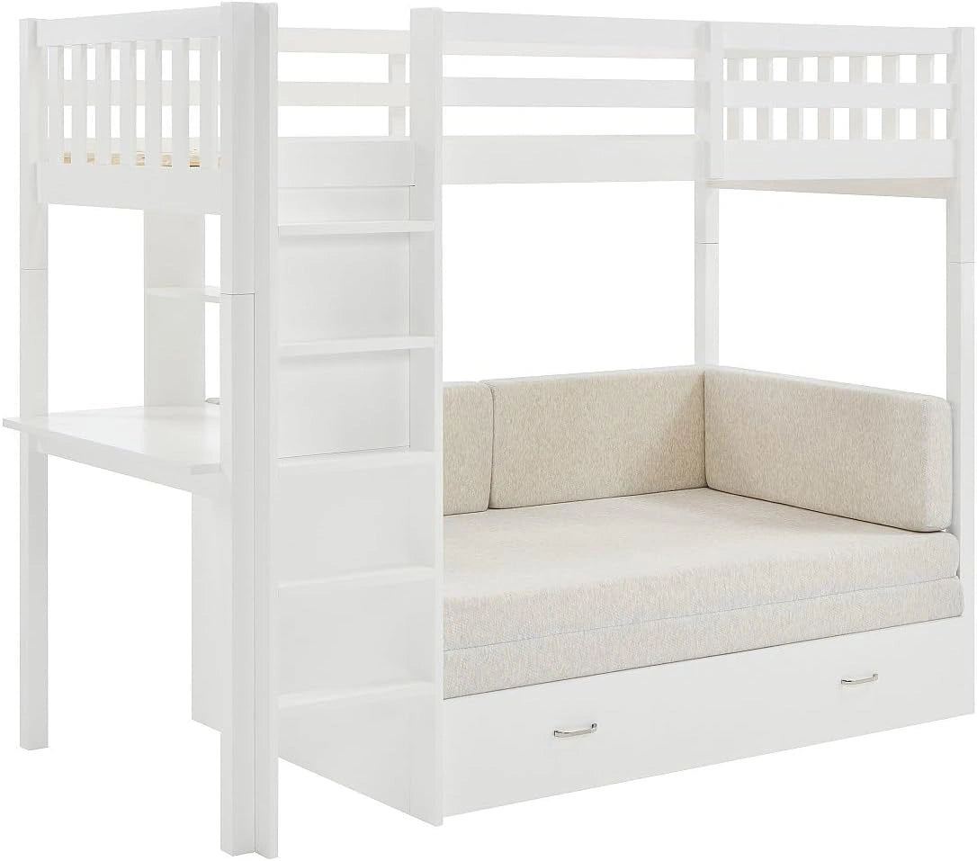 Vente-unique - Lit Mezzanine 90 X 190 cm avec canapé Convertible - Pin et MDF - Blanc - ORPELIA