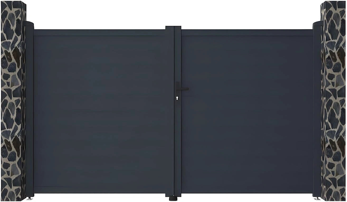Vente-unique Portail battant Plein Anthracite en Aluminium Nazario - L300 x H173 cm, 300 cm, 4,6 cm
