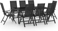 Salon de jardin en aluminium anthracite 9 pièces avec chaises pliantes et dossiers réglables en 7 positions, table avec plateau en verre