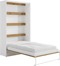 Vente-unique - Lit escamotable 120 x 200 cm - Ouverture Verticale Manuelle - avec LEDs - Blanc et Naturel - RAPILI