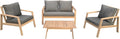 Happy Garden Salon de Jardin Gili en Acacia avec Coussins Gris. Ensemble canapé, fauteuils et Table Basse d'extérieur pour 4 Personnes