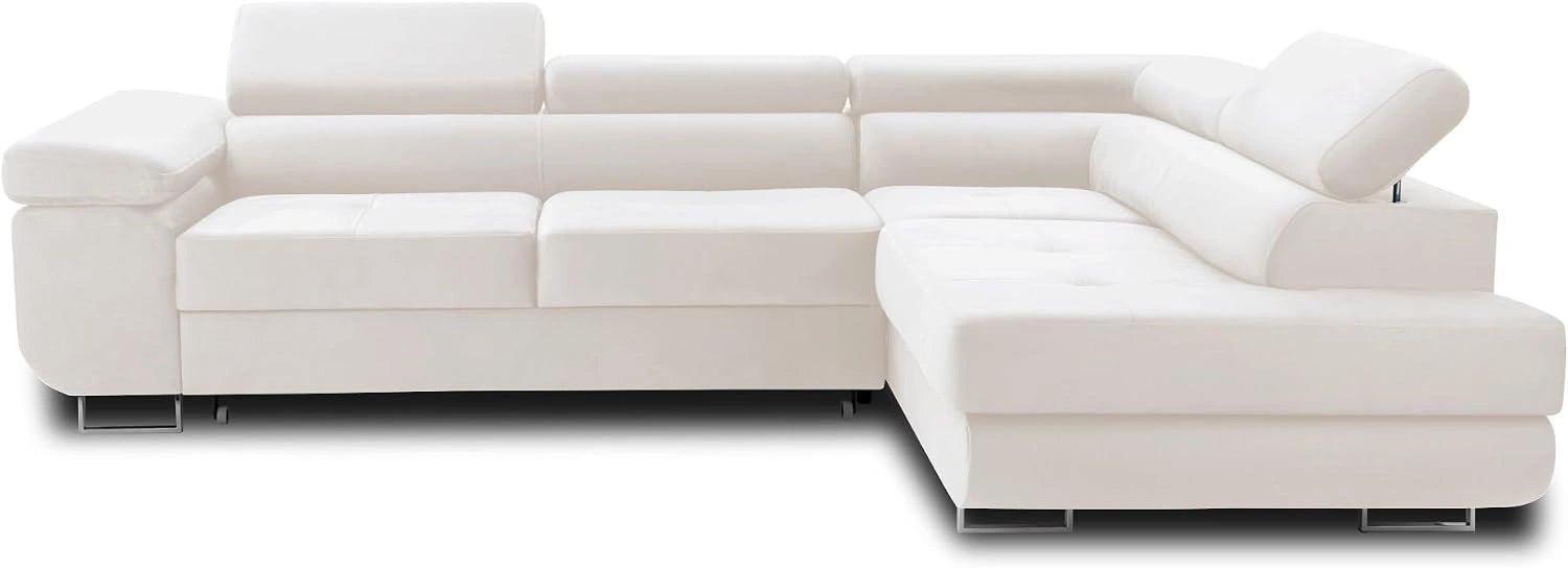 Bestmobilier Pablo - canapé d'angle Droit - 5 Places - Convertible avec Coffre et têtières réglables - en Velours