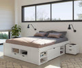 Inter Link - Lit double - Multifonction - Lit avec rangements - Lit fonctionnel - Avec tables de chevet - 6 tiroirs - 8 niches - Bois massif