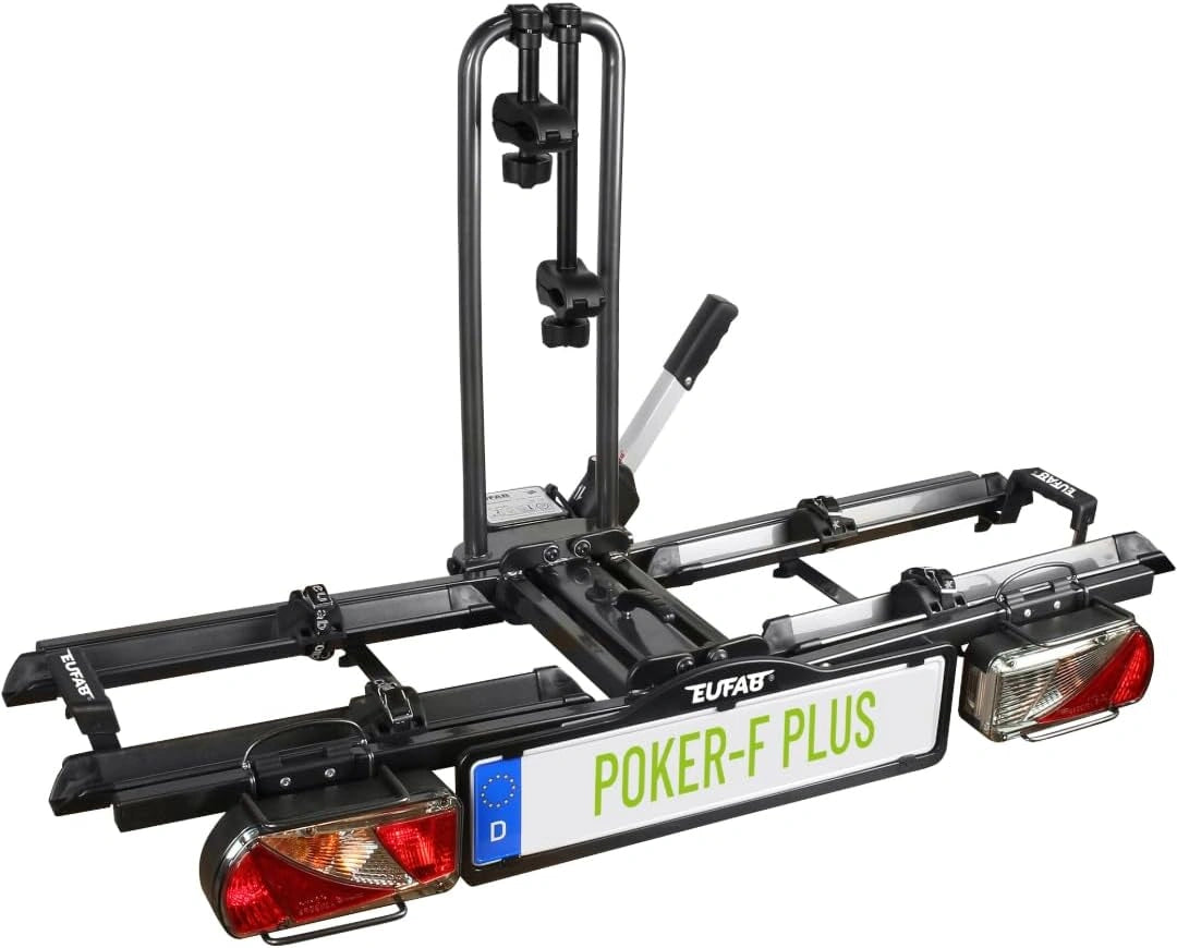 EUFAB 12012LASON Poker-F Plus Porte-vélos avec Supports de Cadre verrouillables, Noir, pour 2 vélos, entièrement pré-monté, pour attelage de remorque