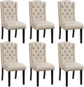 Yaheetech Lot de 6 Chaises de Salle à Manger en Tissu Effet Lin Design Classique Boutonné Ensemble de Chaises de Cuisine Rembourrées avec Pieds