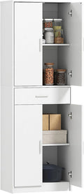 HOMCOM Armoire de Cuisine Style Moderne avec Tiroir 60 x 35 x 180 cm Blanc, Placards à Portes, Étagères Réglables, Meuble de Rangement, Salle à Manger