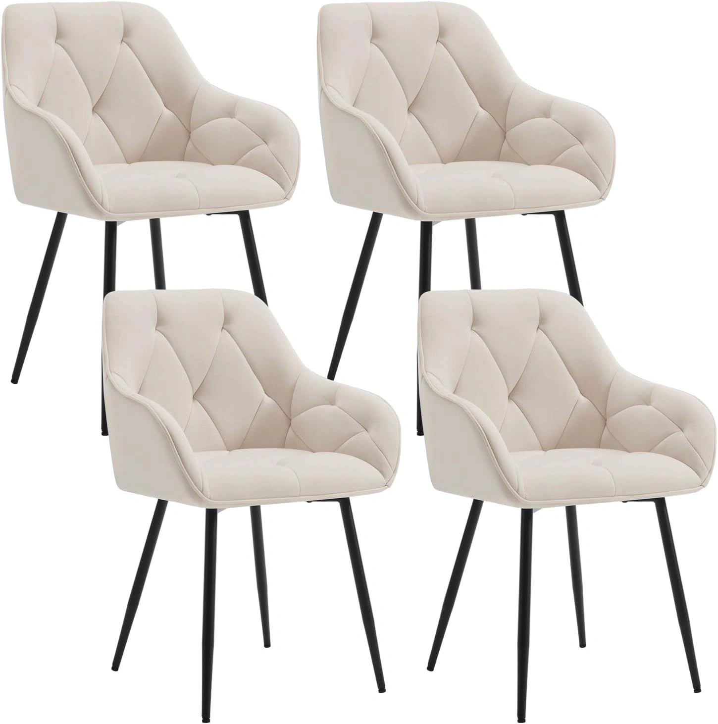 WOLTU Lot de 4 Chaises de Salle à Manger, Crème, Charge 150 kg, Fauteuil Rembourré avec Accoudoirs, Pieds en Métal, Salon et Chambre, pour Cuisine