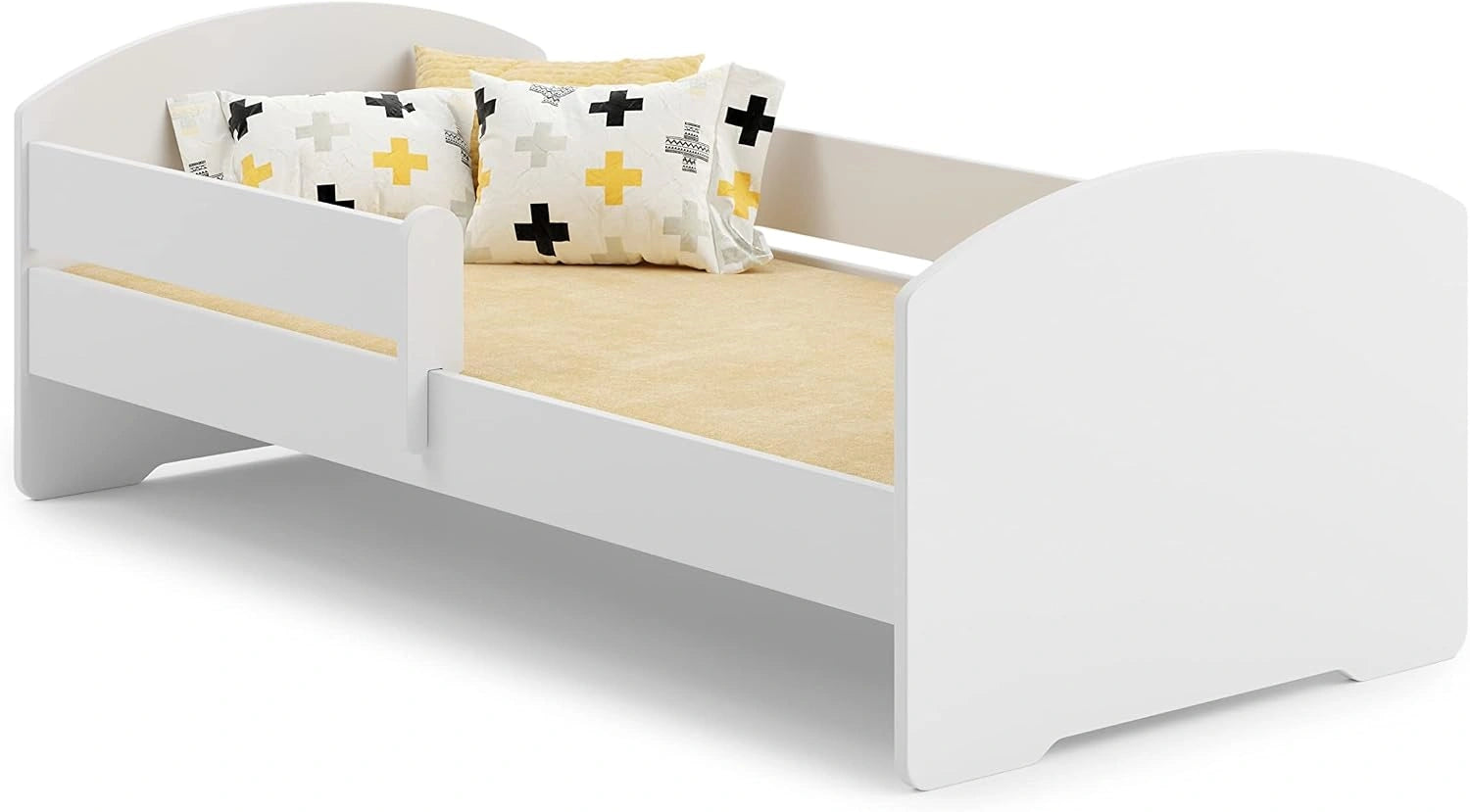 KOBI Lit Enfant LUK avec Matelas, Blanc, 160x80), (sans tiroir, pour Chambres d'enfants, pour Un garçon et Une Fille, Lit Bebe pour Enfants
