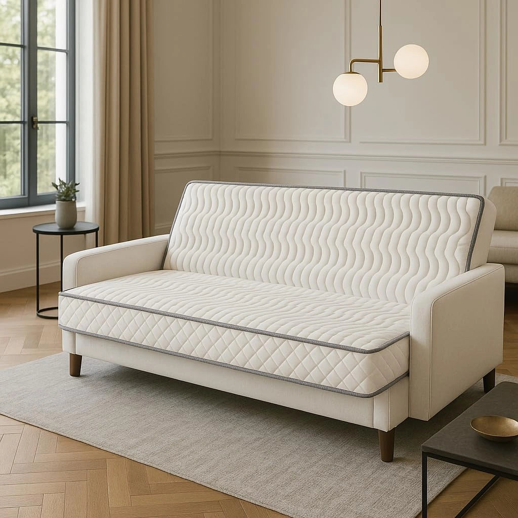 Matelas Ferme Pour tous Clic Clac 130x190 x 10 cm avec 3 cm Memoire de Forme 60 Kgs/m3 - Decoupe Assise 60 cm - 5 zones de Confort - Face ete