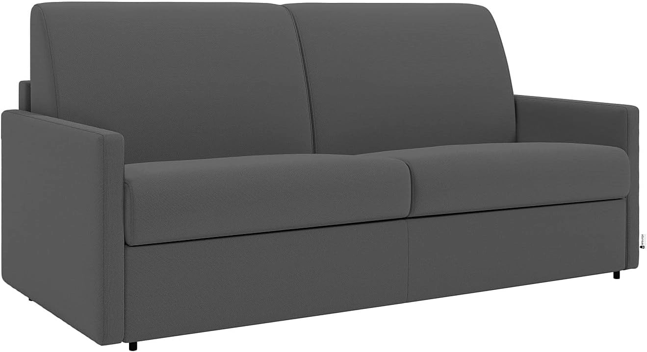 Vente-unique - Canapé 3 Places Convertible Express en Tissu Gris avec Assise mémoire de Forme - Couchage à Lattes Larges 140 cm - Matelas 18 cm