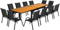 IDMarket - Salon de Jardin Poly Extensible Table 135/270 cm et 12 chaises Bois et Noir