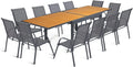 IDMarket - Salon de Jardin Poly Table Extensible 135-270 cm et 12 chaises, Coloris bois et gris foncé