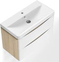 AICA sanitaire Meuble sous Vasque De Salle De Bain Suspendu Blanc et Bois Clair avec Lavabo Espace De Rangement 80 cm