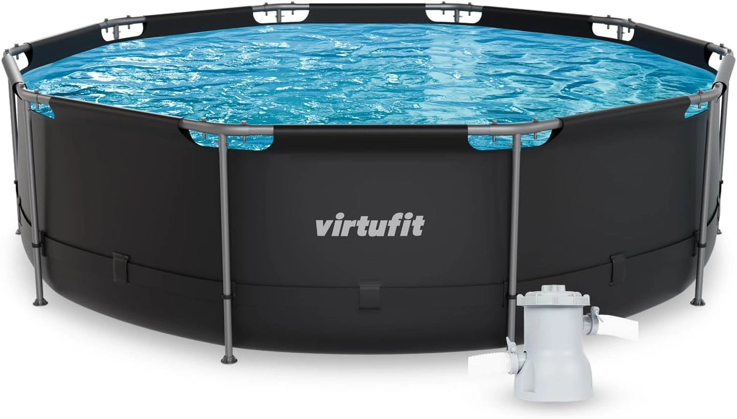 VirtuFit Piscine (Noir, Ø366 x 100 cm (INKL. Filterpumpe), Ronde)