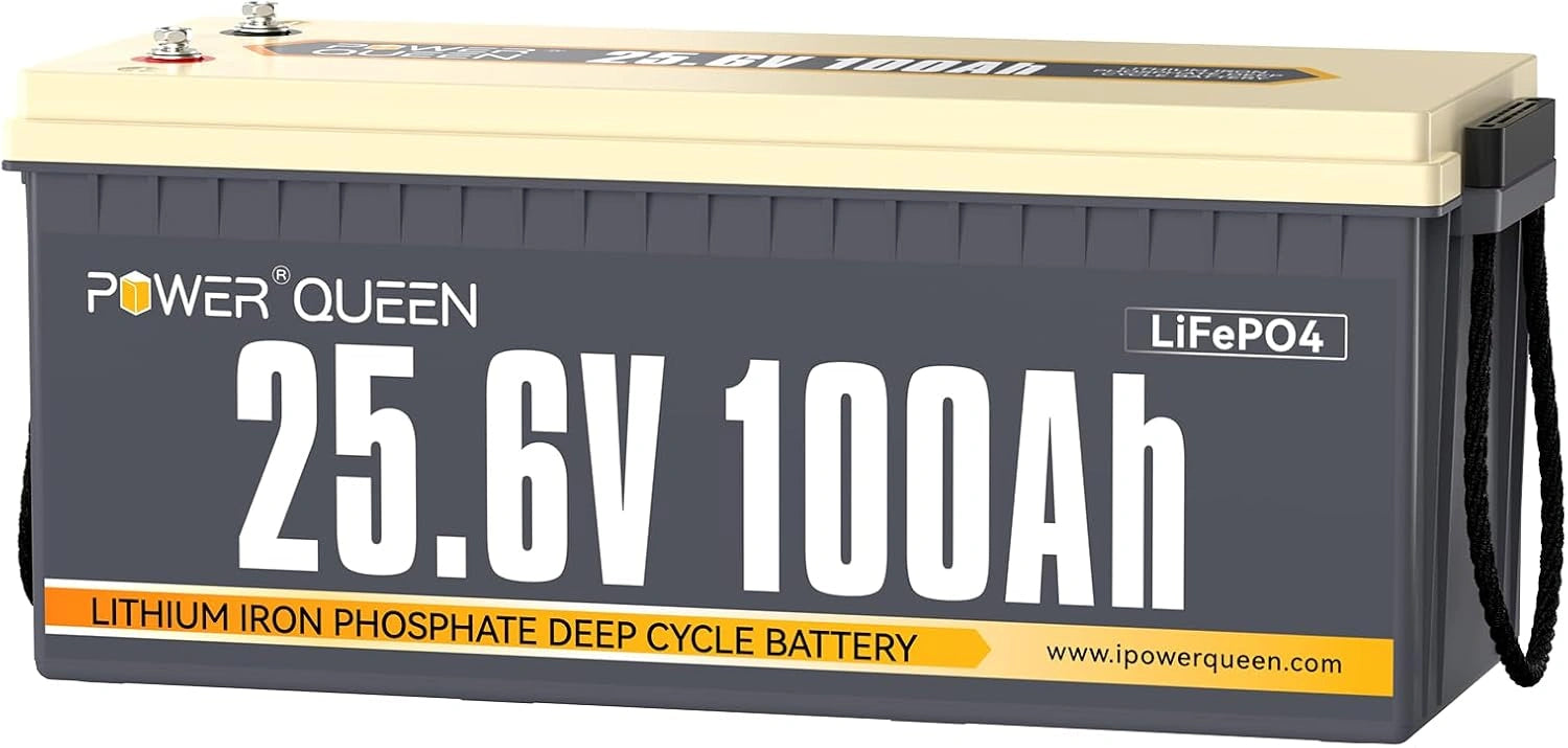 Power Queen Batterie Lithium 24 V 100 Ah, Batterie LiFePO4 avec BMS 100 A, Cycles Profondes, Système Solaire …, pour Camping, Caravane, Voyage, Marine