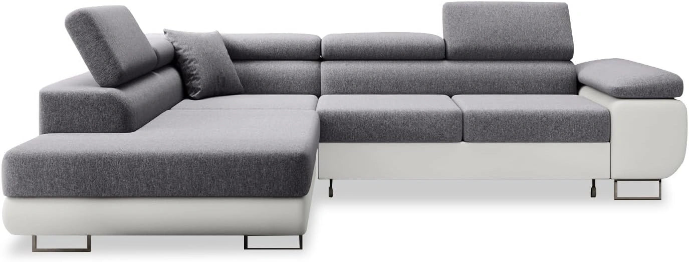 INTENSE DECO Canapé d'angle Gauche Convertible Marius Gris et Blanc, 70 cm