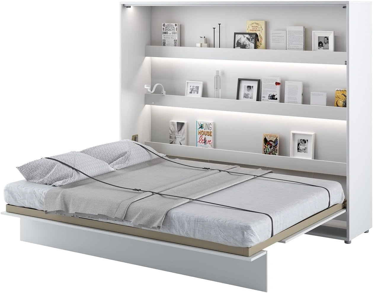 MEBLINI Lit Escamotable Bed Concept - Lit Pliant 2 Personnes - Mural Rabattable - Armoire - Placard - Murphy Bed - BC-14-160x200 cm Horizontal