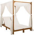 Transat Double en Bois d'AcaciaMassif avec Auvent et Rideaux Lit de Jardin 2 Places avec Coussins Crème pour Extérieur Terrasse Patio et Balcon