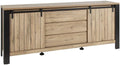 CLODIUS - Buffet 2 Portes Coulissantes 3 Tiroirs Métal et Aspect Bois
