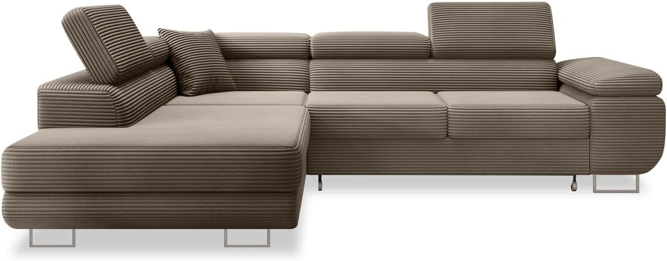 INTENSE DECO Canapé d'angle Gauche Convertible Marius Velours côtelé Taupe, 70 cm
