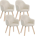 WOLTU Lot de 4 Chaises de Salle à Manger, Crème Blanc, Charge 150 kg, Fauteuil Rembourré avec Accoudoirs, Pieds en Bois Massif, Velours
