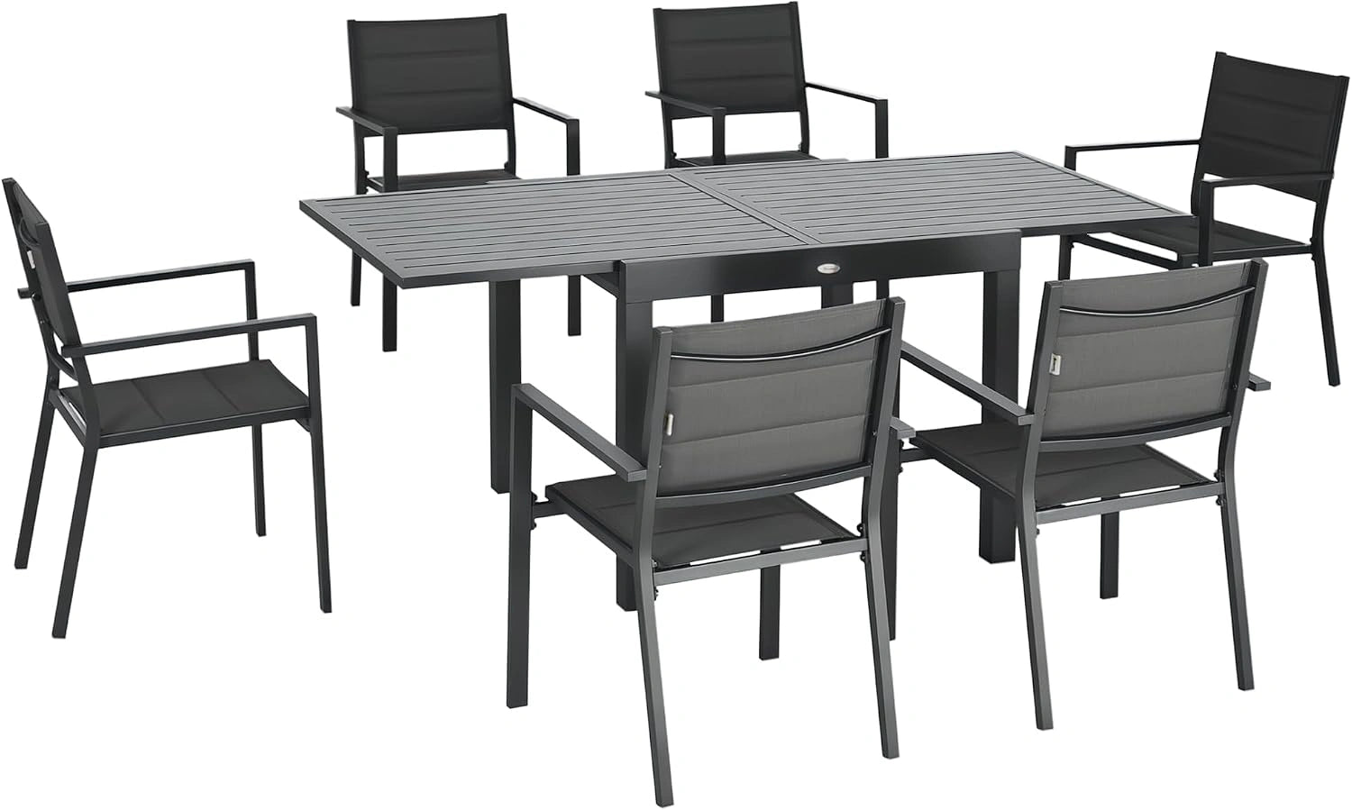 Outsunny Salon de Jardin extérieur en Aluminium et textilène Table Extensible 90 à 180 cm 6 chaises empilables - 6 Personnes - Gris