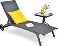 KOMFOTTEU Chaise Longue Mobile, Gris, Dossier réglable 6 Positions, Charge 150 kg, 190,5 x 61 x 34 cm, Transat de Jardin avec Roulettes, pour Balcon