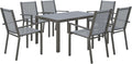 Outsunny Ensemble de Salle à Manger de Jardin pour 6 Personnes Gris, Salon de Jardin Extérieur, Cadres en Acier, Chaises Empilables, Dossiers Hauts