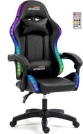 Amstrad AMS-LED-Darkside Fauteuil/Chaise de Bureau Gamer Noir avec éclairage LED 366 Effets - Télécommande