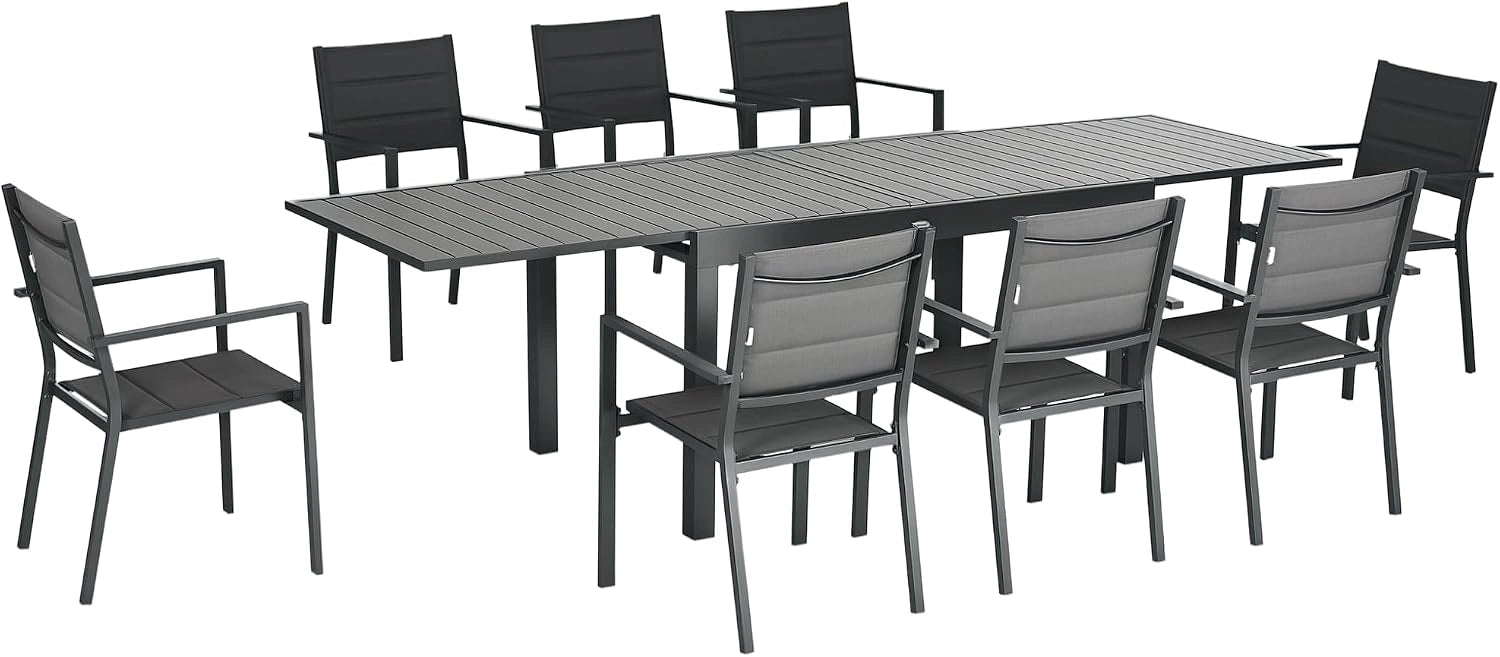 Outsunny Salon de Jardin Exterieur 8 Personnes Table de Jardin Extensible 135-270 cm pour 6-8 Personnes en Aluminium et textilène - 8 chaises