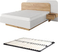 Vente-unique-Lit avec chevets 160 x 200 cm - avec LEDs - Coloris: Naturel et Blanc + Sommier - DESADO