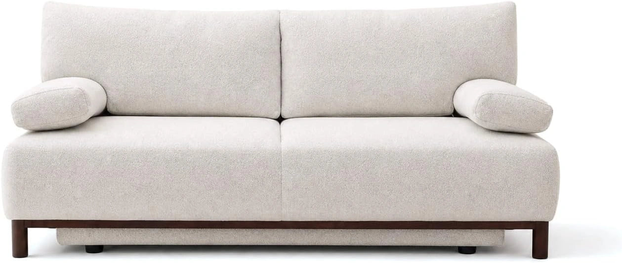 Bestmobilier - Hortense - Canapé Droit 3 Places Convertible avec Coffre en Velours texturé, Beige