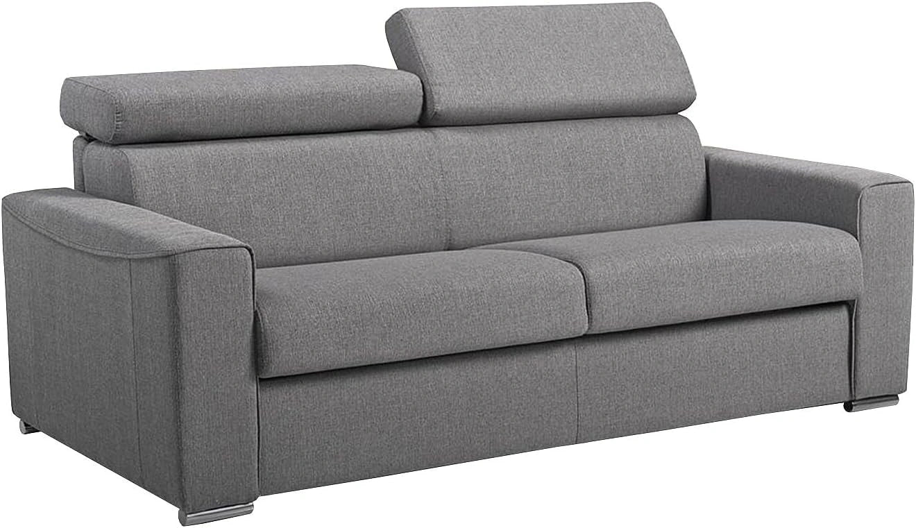 Vente-unique - Canapé 3 Places Convertible Express en Tissu Gris avec Assise mémoire de Forme - Couchage à Lattes Larges 140 cm - Matelas 18 cm