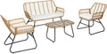 Happy Garden Salon de Jardin TIGA en résine tressée 4 Places - Coussins crème - 1 canapé, 2 fauteuils, 1 Table Basse