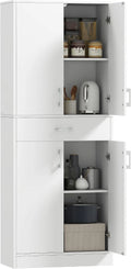 HOMCOM Buffet de Cuisine Buffet Haut 2 Étagères Réglables 180 cm Blanc, 4 Portes, 2 Placards, 1 Tiroir Central, Armoire de Cuisine